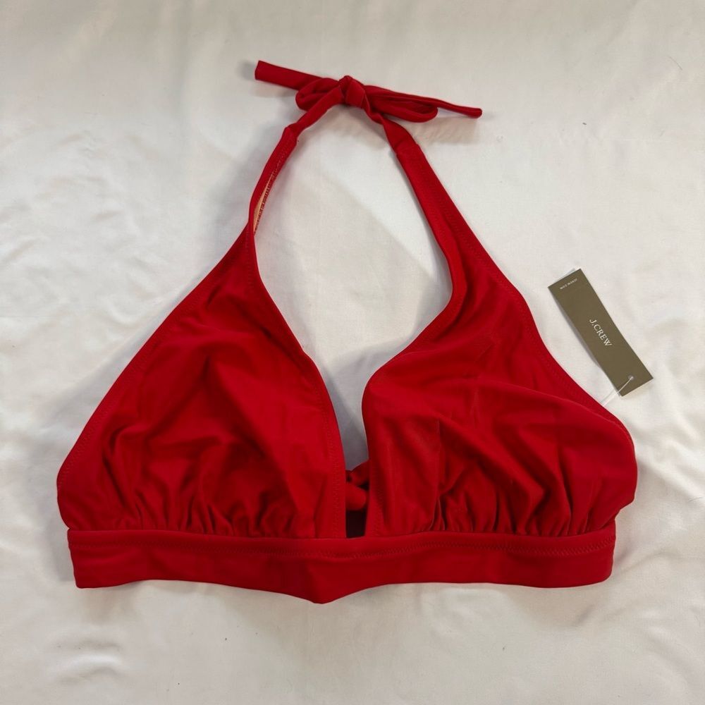 NWT J Crew DD Halter Tie Back Bikini Top Red Size XXL Bold Beach Classic BY633